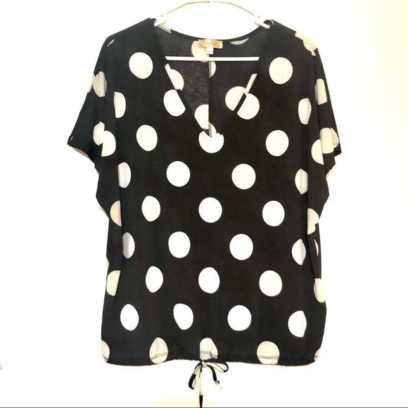 Lavish Black & White Polka Dot Shirt Women’s L - Picture 3 of 16